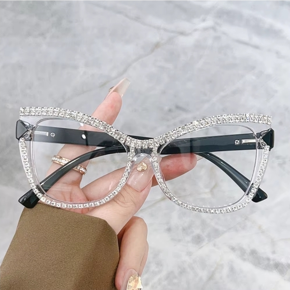 Vintage Designer Style Rhinestone Cat Eye Cheater Reading Glasses Luxury Bling